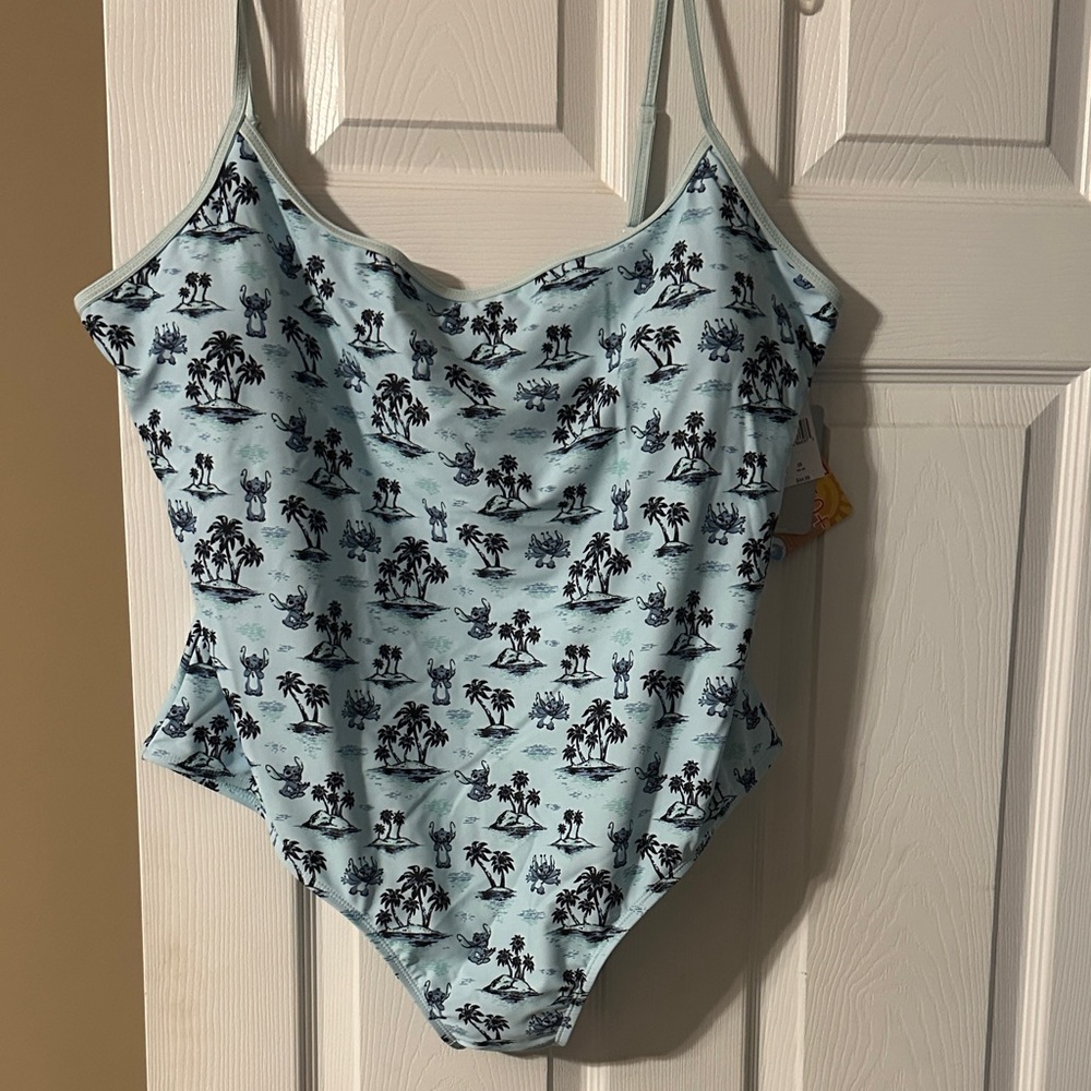 Disney Stitch with Blue Palm Tree Print Swimsuit